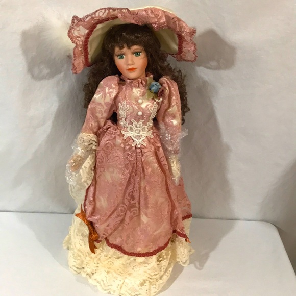 None Other - Vintage Victorian 17” Porcelain Standing Doll w/Hat